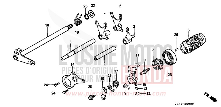 BARILLET DE SELECTION de CR80R "Grandes Roues" NEUCLEAR RED (R177) 1999